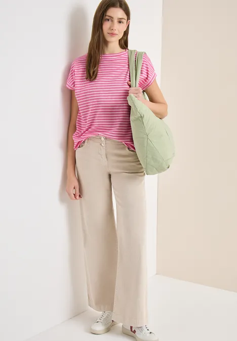 Kurzarm T-Shirt mit elastischem Saum beetroot pink