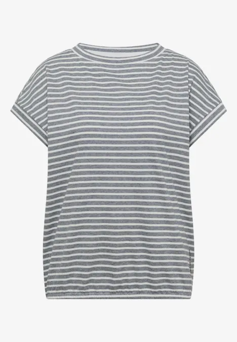 Losvallend T-shirt met korte mouwen en lichtgrijs-witte strepen, ronde hals.