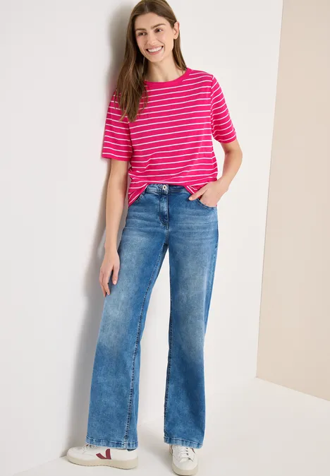 T-Shirt mit Boatneck und Streifen beetroot pink