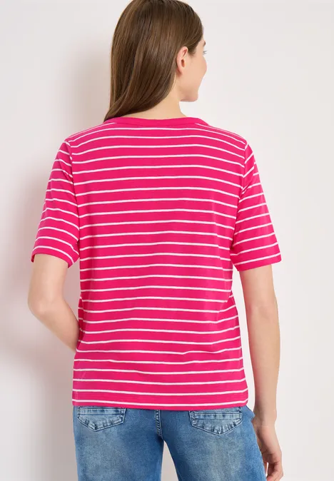 T-Shirt mit Boatneck und Streifen beetroot pink