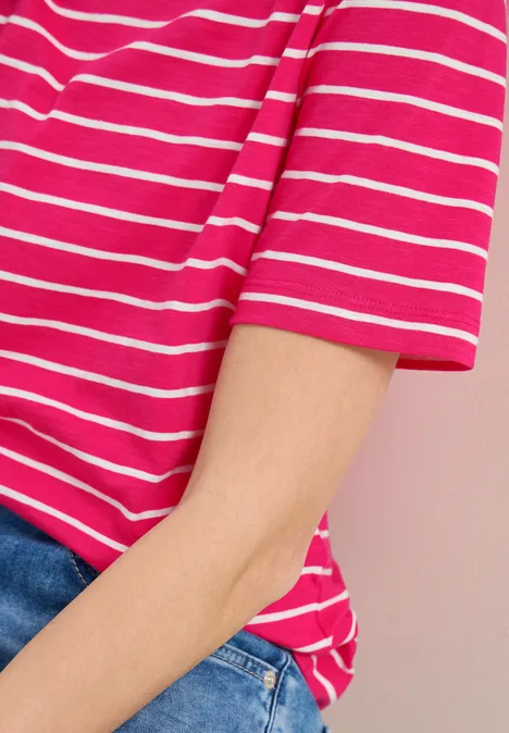 T-Shirt mit Boatneck und Streifen beetroot pink