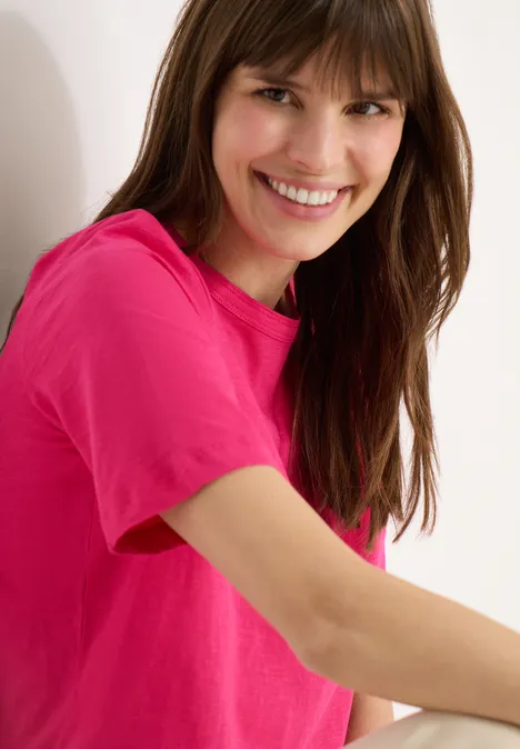 Kurzarm T-Shirt aus reiner Baumwolle beetroot pink