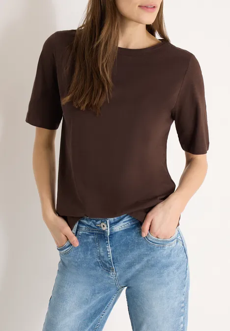 Kurzarm T-Shirt aus reiner Baumwolle macchiato brown