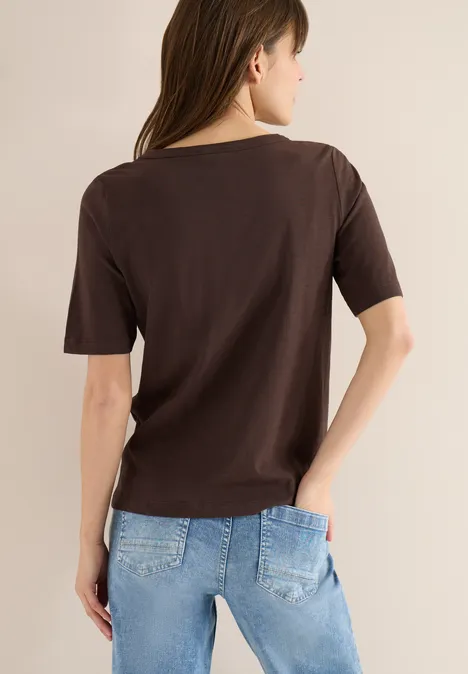 Kurzarm T-Shirt aus reiner Baumwolle macchiato brown