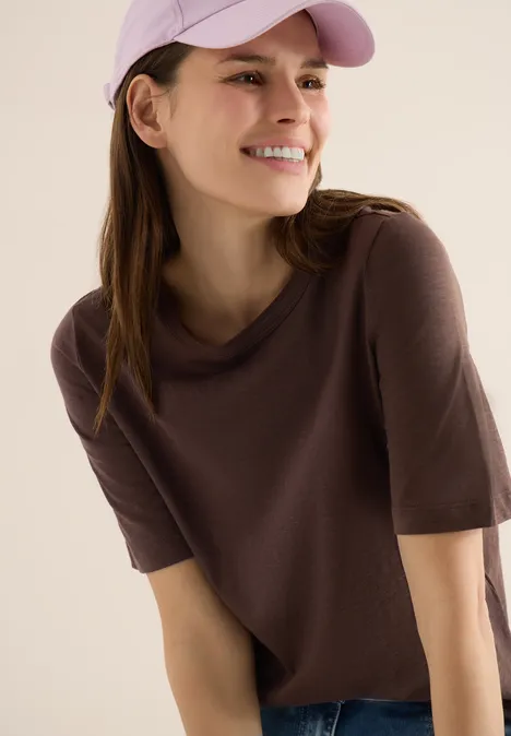 Kurzarm T-Shirt aus reiner Baumwolle macchiato brown