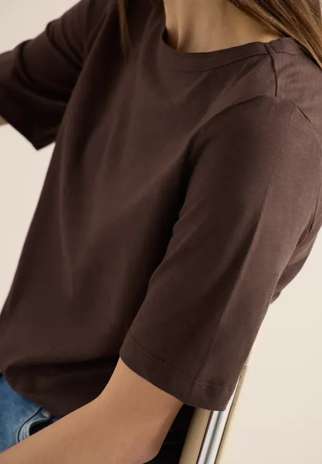 Kurzarm T-Shirt aus reiner Baumwolle macchiato brown