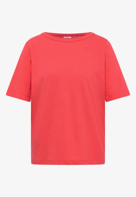 Kurzarm T-Shirt aus reiner Baumwolle coral Rotes, schlichtes T-Shirt mit kurzem Arm und Rundhalsausschnitt.