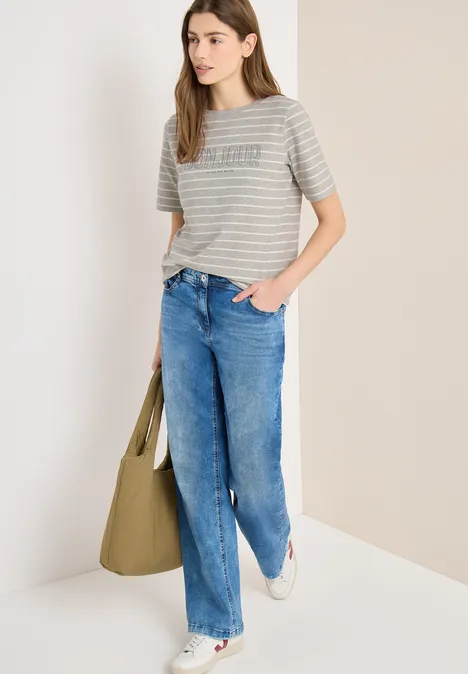 T-Shirt mit Schmuckstein Wording milky grey melange