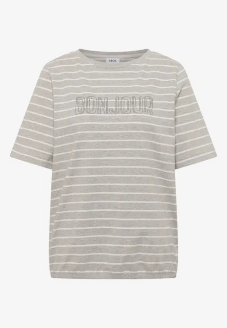 T-Shirt mit Schmuckstein Wording milky grey melange