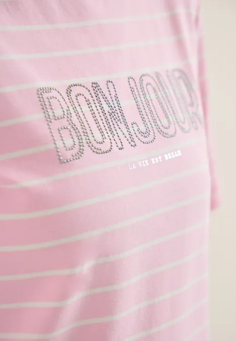 T-shirt à rayures avec wording light blush rose