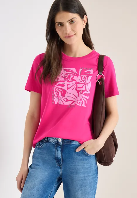 T-Shirt mit Rundhals und Frontprint beetroot pink