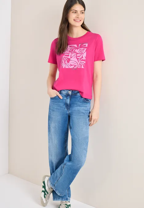T-Shirt mit Rundhals und Frontprint beetroot pink