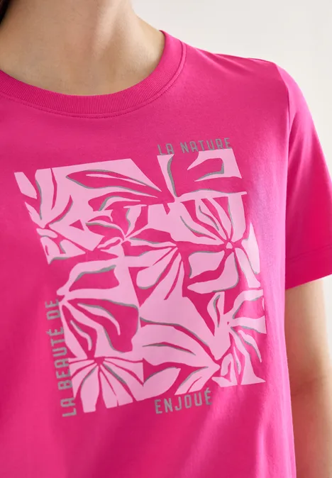 T-Shirt mit Rundhals und Frontprint beetroot pink