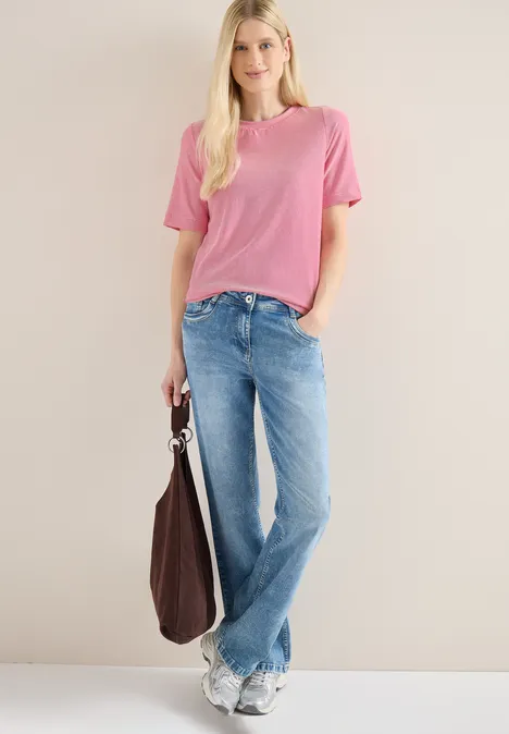 Kurzarm T-Shirt mit feinen Streifen beetroot pink Kurzarm T-Shirt mit feinen Streifen beetroot pink