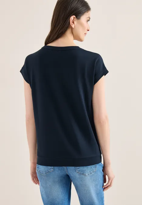 T-Shirt mit Boatneck und Frontprint universal blue