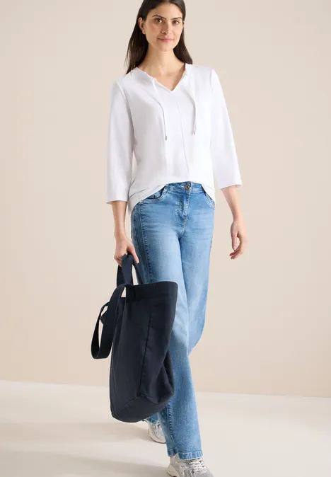 3/4-Arm Shirt mit Split Neck White