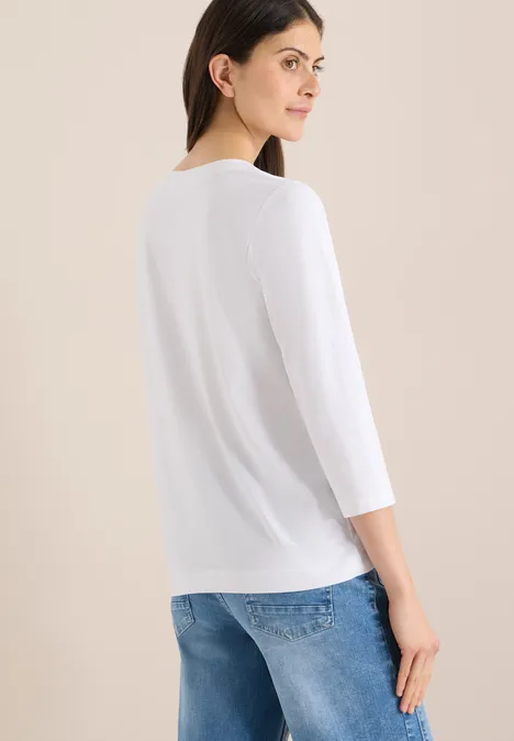 3/4-Arm Shirt mit Split Neck White
