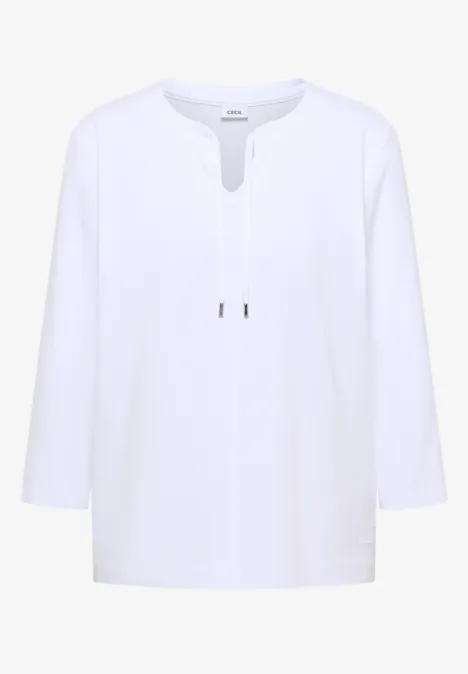 3/4-Arm Shirt mit Split Neck White