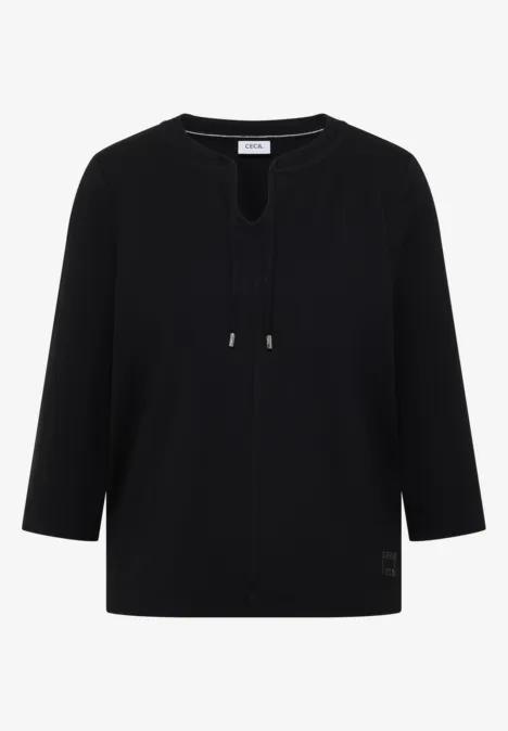 3/4-Arm Shirt mit Split Neck Black