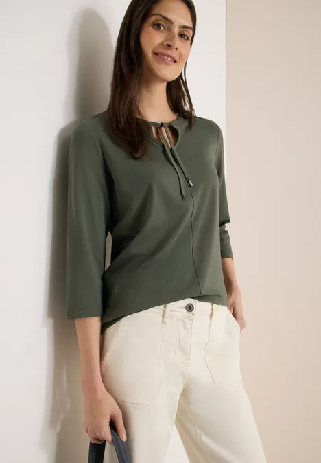 3/4-Arm Shirt mit Split Neck khaki