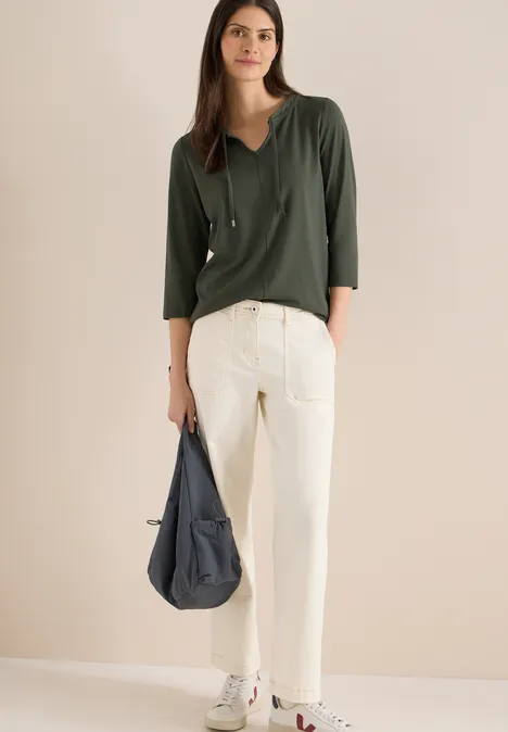 3/4-Arm Shirt mit Split Neck khaki