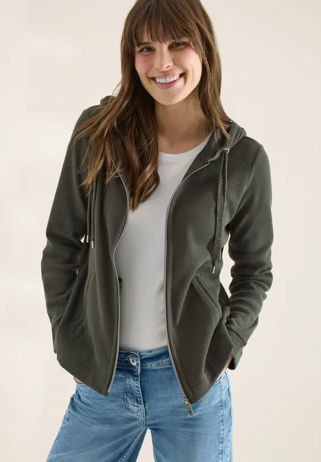 Langarm Jacke mit Kapuze und Taschen khaki