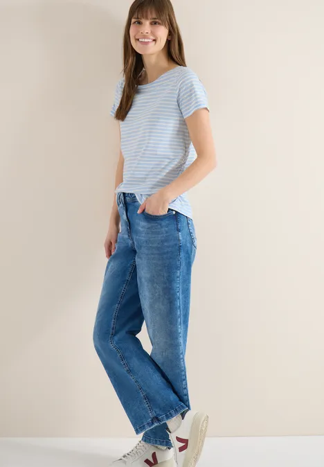 Kurzarm Shirt mit seitlicher Raffung light sky blue