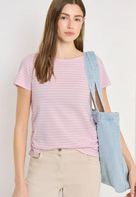 Kurzarm Shirt mit seitlicher Raffung light blush rose
