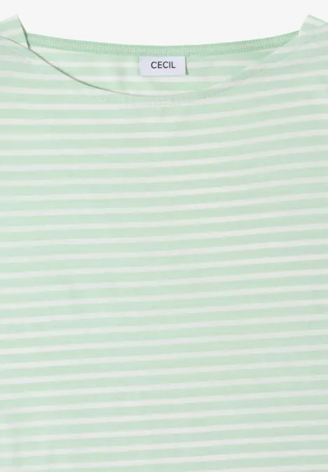 Mintgroen-wit gestreept T-shirt met korte mouwen en ronde hals van Cecil