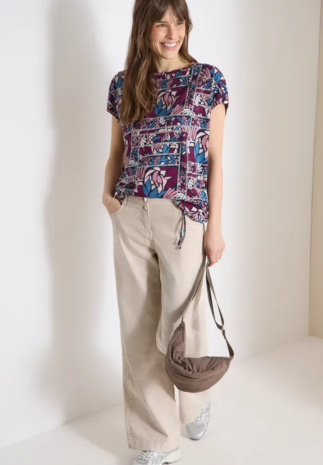 T-shirt à manches courtes avec imprimé patchwork deep plum