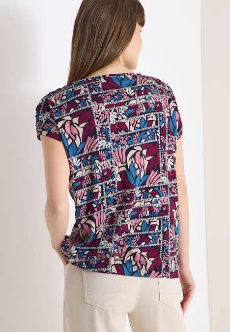 T-shirt à manches courtes avec imprimé patchwork deep plum