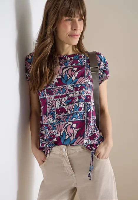 T-shirt à manches courtes avec imprimé patchwork deep plum