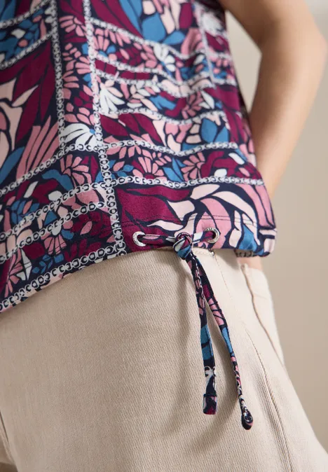 T-shirt à manches courtes avec imprimé patchwork deep plum