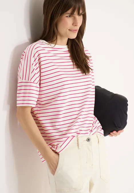 T-Shirt mit Boatneck und Streifen beetroot pink T-Shirt mit Boatneck und Streifen beetroot pink
