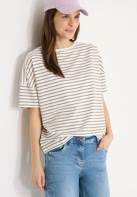 T-Shirt mit Boatneck und Streifen urban taupe