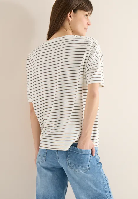 T-Shirt mit Boatneck und Streifen urban taupe