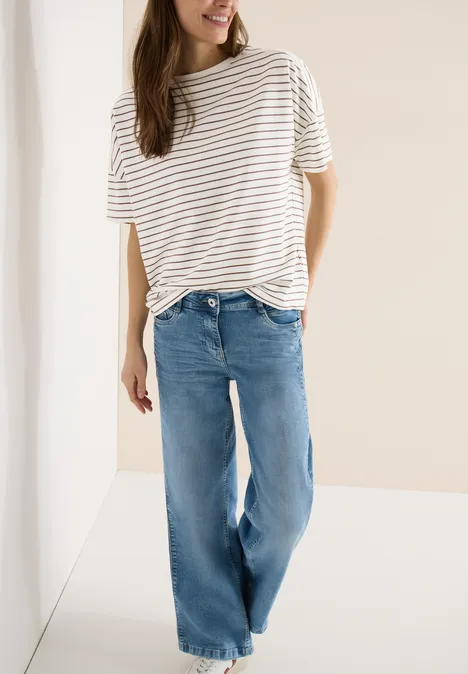 T-Shirt mit Boatneck und Streifen urban taupe