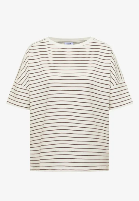T-Shirt mit Boatneck und Streifen urban taupe