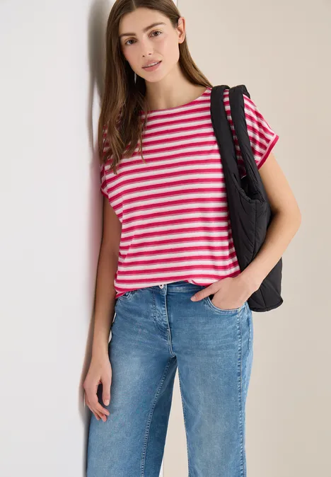 T-Shirt mit mehrfarbigen Streifen beetroot pink