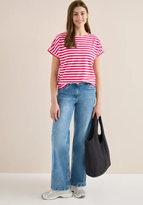 T-Shirt mit mehrfarbigen Streifen beetroot pink