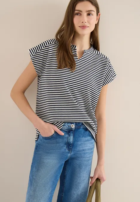 T-Shirt mit Split Neck und Struktur universal blue