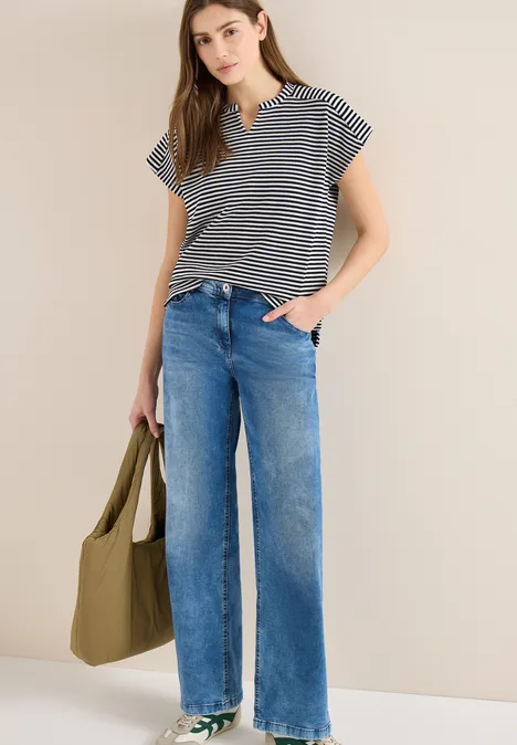 T-Shirt mit Split Neck und Struktur universal blue