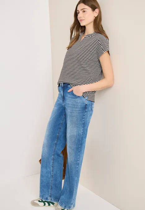 T-Shirt mit Split Neck und Struktur macchiato brown T-Shirt mit Split Neck und Struktur macchiato brown