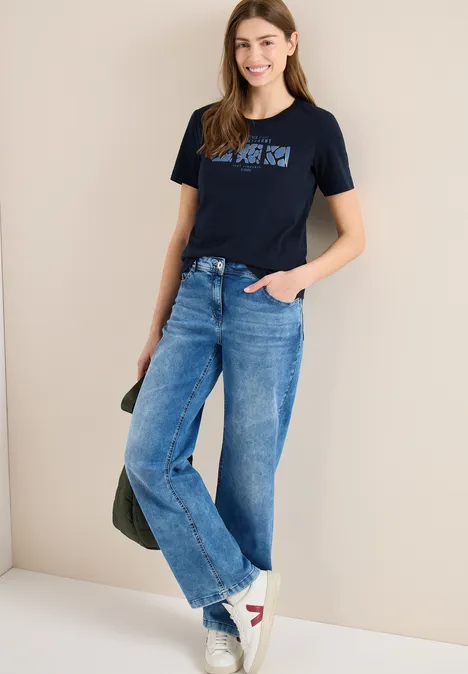 Basic T-Shirt mit Rundhals und Print universal blue
