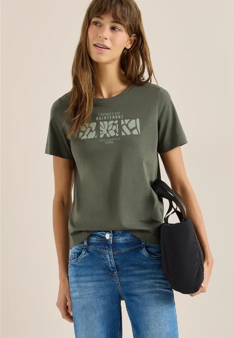 T-shirt basique avec imprimé sur le devant khaki T-shirt basique avec imprimé sur le devant khaki