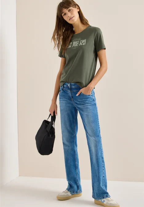 T-shirt basique avec imprimé sur le devant khaki T-shirt basique avec imprimé sur le devant khaki