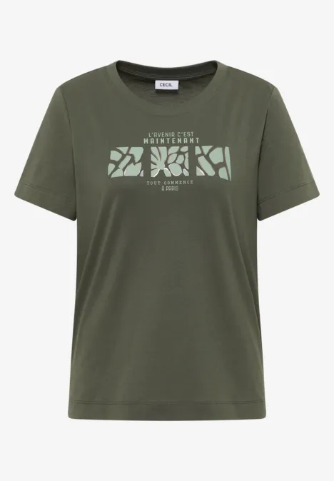T-shirt basique avec imprimé sur le devant khaki T-shirt basique avec imprimé sur le devant khaki