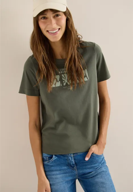 T-shirt basique avec imprimé sur le devant khaki T-shirt basique avec imprimé sur le devant khaki