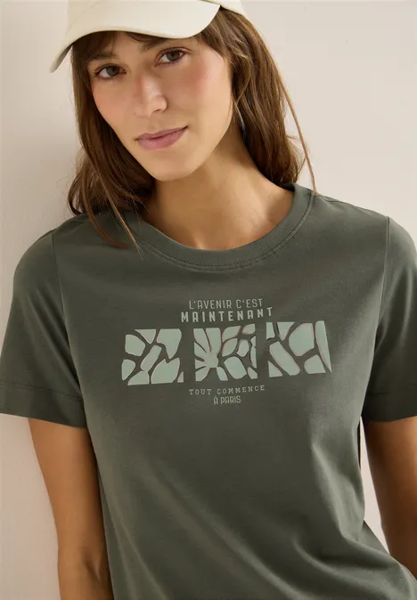 T-shirt basique avec imprimé sur le devant khaki T-shirt basique avec imprimé sur le devant khaki