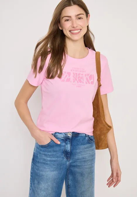 Basic T-Shirt mit Rundhals und Print light blush rose